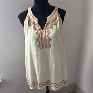 Heyson embroidered boho sleeveless blouse tunic V neck Sz L